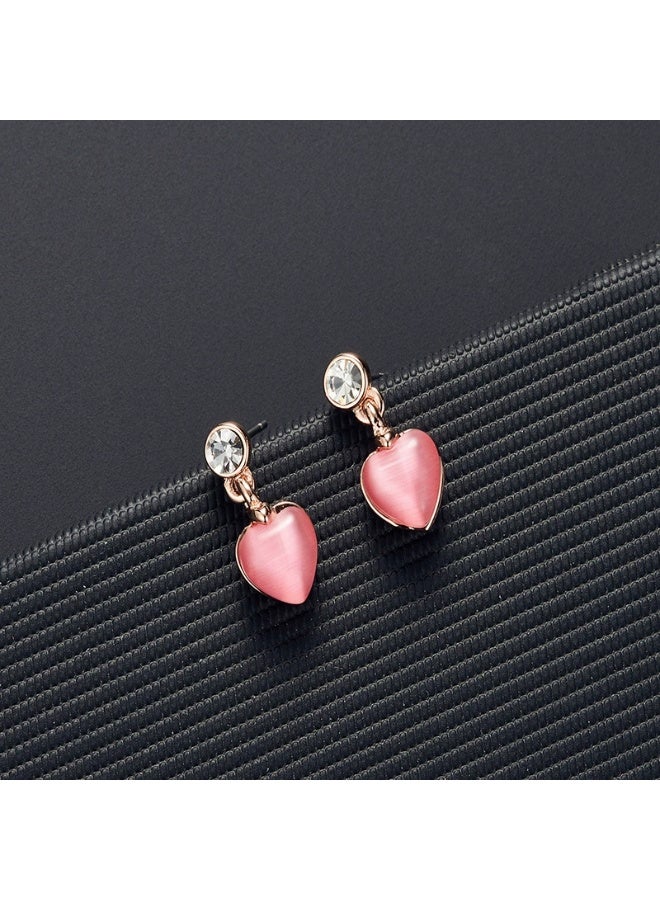 Goolsky طقم قلادة وأقراط زيركونيا قلب وردي رومانسي – هدية مجوهرات كريستالية متلألئة - Image 4