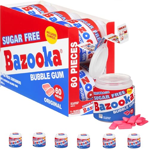 Bazooka Sugar Free Easter Bubble Gum 60 Count To Go Cup Pack Of 6 For Easter Basket Stuffers Pink Chewing Gum Easter Candy In Original Sugarless Flavor Easter Decorations For Easter Egg Hunts - Image 1
