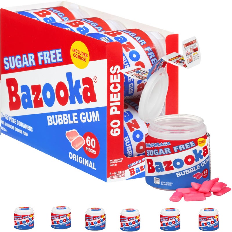 Bazooka Sugar Free Easter Bubble Gum 60 Count To Go Cup Pack Of 6 For Easter Basket Stuffers Pink Chewing Gum Easter Candy In Original Sugarless Flavor Easter Decorations For Easter Egg Hunts - Image 2