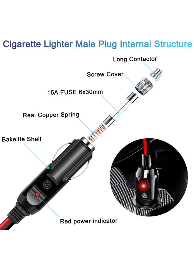 RWUJILONG 12V/24V 16AWG Car Cigarette Lighter Extension Cord 13.1FT with LED Lights Power (Built-in 15A Fuse & 1 * 15A Spare Fuse) - Image 5