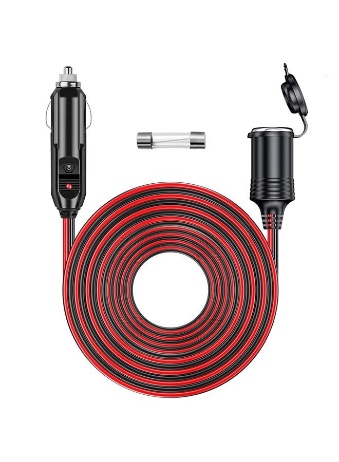RWUJILONG 12V/24V 16AWG Car Cigarette Lighter Extension Cord 13.1FT with LED Lights Power (Built-in 15A Fuse & 1 * 15A Spare Fuse) - Image 1