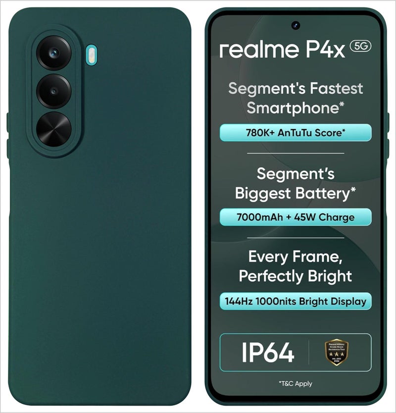 SBMS غطاء خلفي سيليكون SBMS لهاتف Realme P4X 5G | بطانة داخلية من الألياف الدقيقة الناعمة | حماية للكاميرا مع نتوءات | غطاء خلفي مقاوم للصدمات لهاتف Realme P4X 5G (كاندي كلوث_أخضر) - Image 1