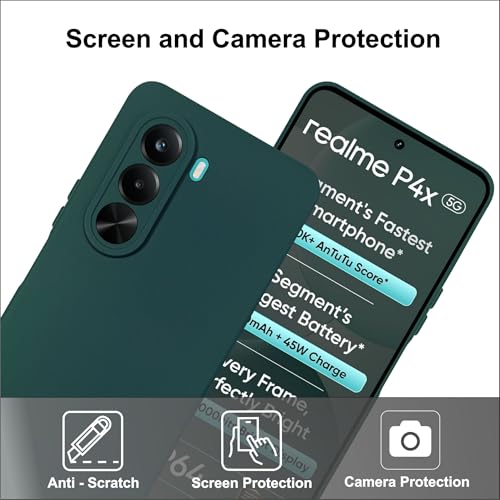 SBMS غطاء خلفي سيليكون SBMS لهاتف Realme P4X 5G | بطانة داخلية من الألياف الدقيقة الناعمة | حماية للكاميرا مع نتوءات | غطاء خلفي مقاوم للصدمات لهاتف Realme P4X 5G (كاندي كلوث_أخضر) - Image 2