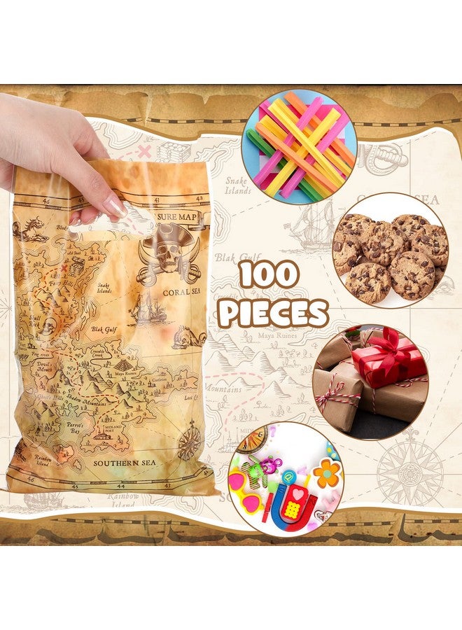 Yinder 100 قطعة أكياس حفلة القراصنة أكياس حلوى القراصنة أكياس الهدايا أكياس حفلة القراصنة أكياس خريطة الكنز أكياس غنائم القراصنة أكياس هدايا أكياس سيلوفان القراصنة لحفلة عيد ميلاد ذات طابع بحري - Image 4