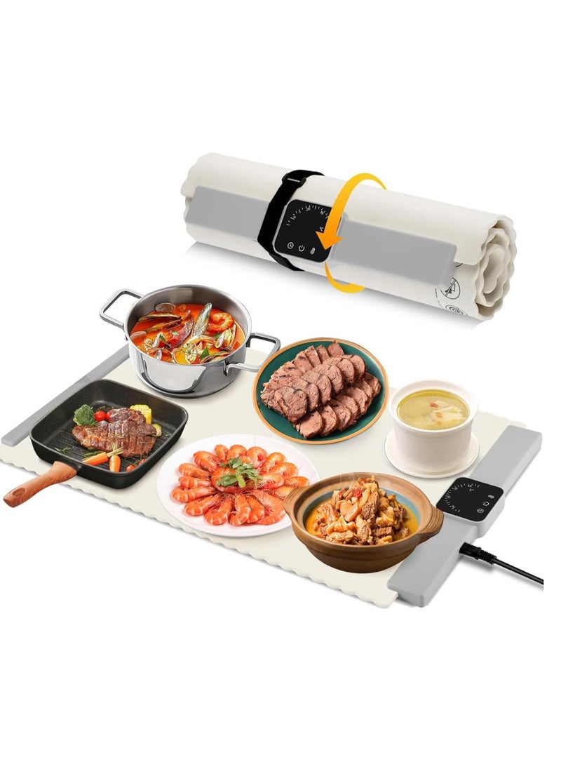 XiuWoo Portable Electric Food Warming Tray, Fast Heating Mat, Silicone Electric Warming Pad for Food, Roll Up Food Warmer Plate with 5 Temperature Settings, Organizer Rope  - Image 1