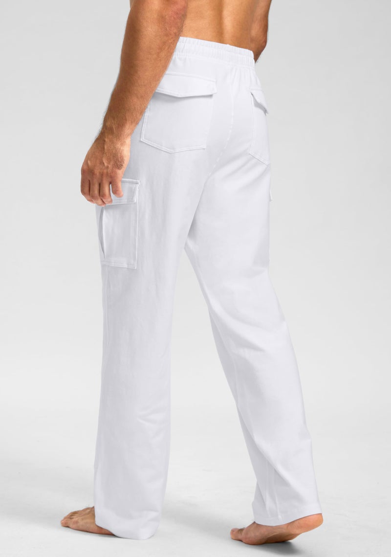 Pudolla Men's Cotton Sweatpants with Cargo Pockets Open Bottom Yoga Pants for Men Lounge Pants for Athletic Workout Casual(White XX-Large) - Image 3