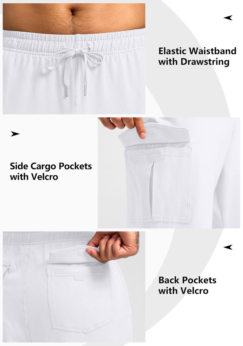 Pudolla Men's Cotton Sweatpants with Cargo Pockets Open Bottom Yoga Pants for Men Lounge Pants for Athletic Workout Casual(White XX-Large) - Image 4