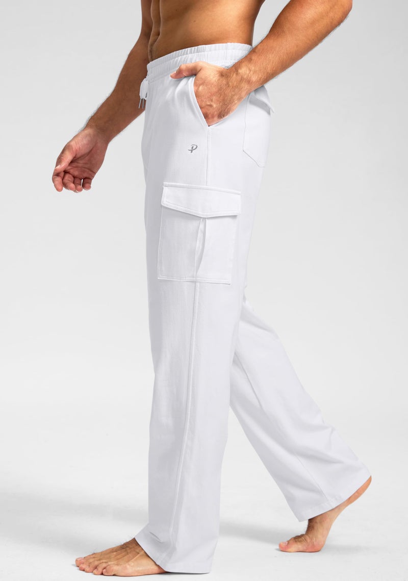 Pudolla Men's Cotton Sweatpants with Cargo Pockets Open Bottom Yoga Pants for Men Lounge Pants for Athletic Workout Casual(White XX-Large) - Image 2