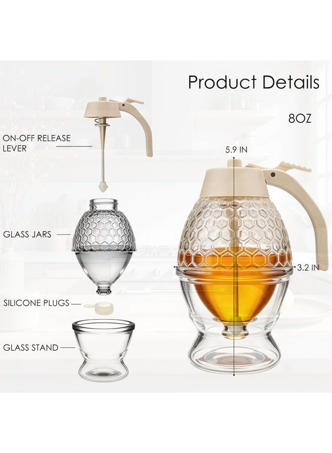 Ahhute Honey Dispenser, Glass Honey Dispenser Jars, 8oz Honeycomb Design No Drip Honey with Stand - Elegant Glass Honey Container for Gifts - Image 5