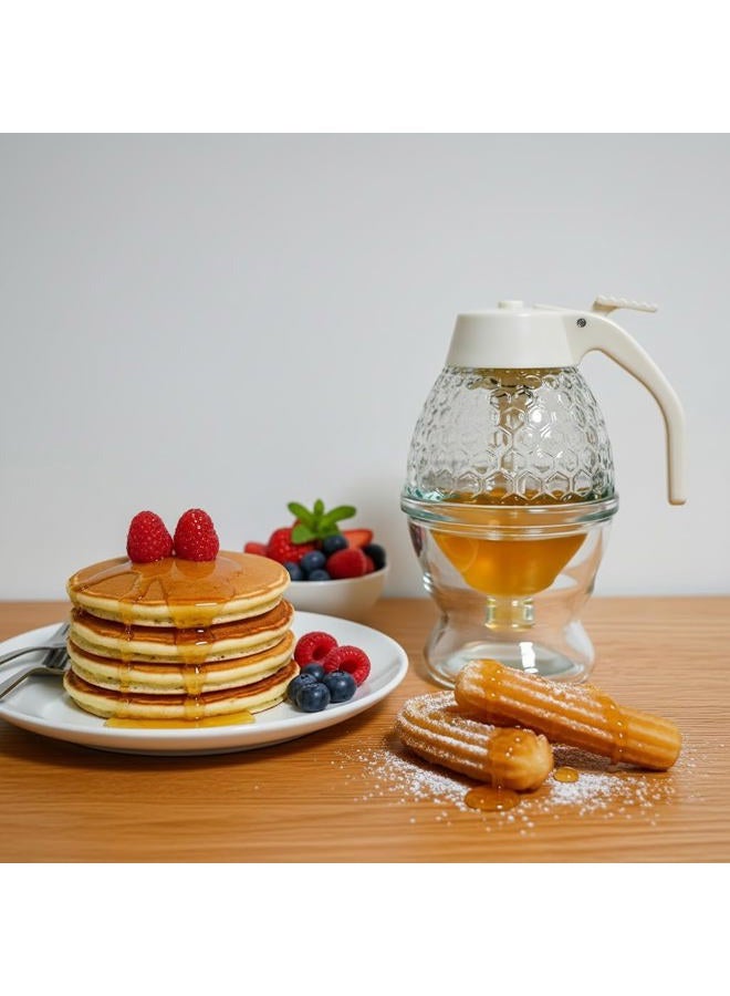 Ahhute Honey Dispenser, Glass Honey Dispenser Jars, 8oz Honeycomb Design No Drip Honey with Stand - Elegant Glass Honey Container for Gifts - Image 3