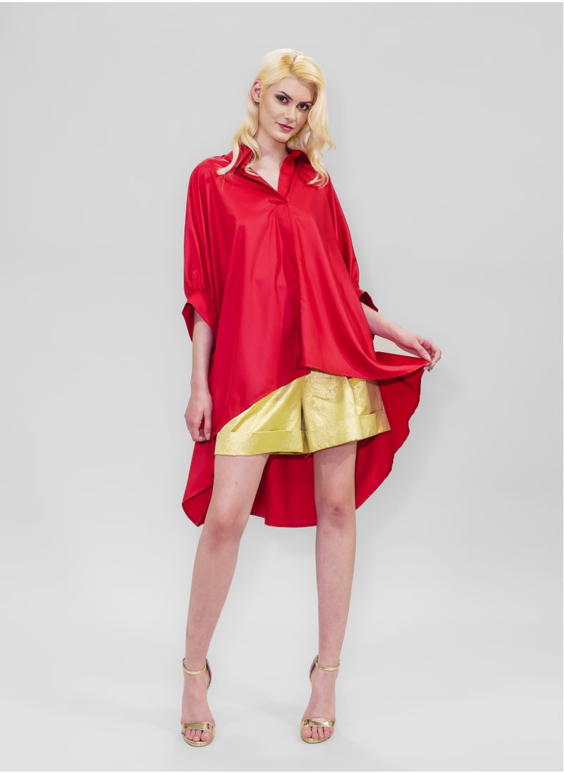 BITOLIA GALLERY - Red Poplin Tunic Butterfly Sleeve - Image 1