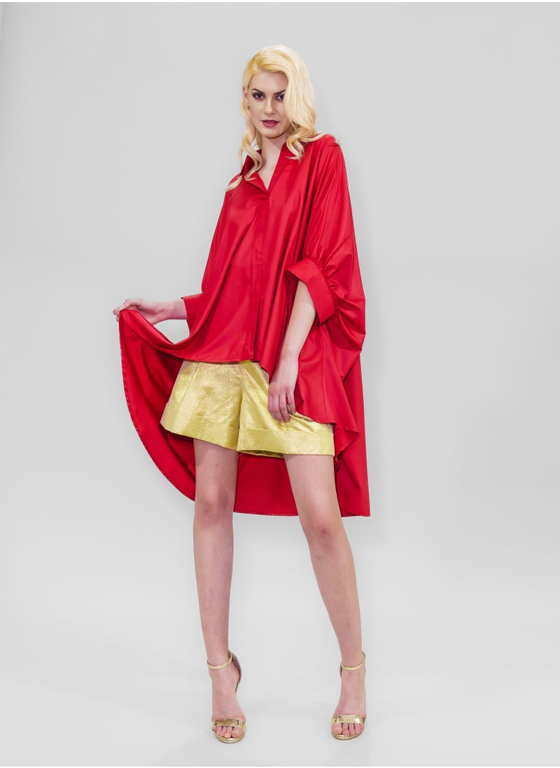 BITOLIA GALLERY - Red Poplin Tunic Butterfly Sleeve - Image 1