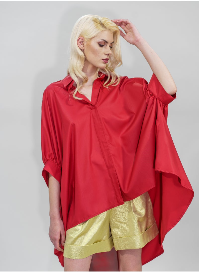 BITOLIA GALLERY - Red Poplin Tunic Butterfly Sleeve - Image 1