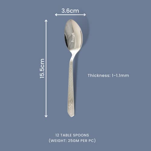 Parage 12 Pieces Stainless Steel Dinner/Table Spoons, Length 15.5cm, Set of 12, Silver (Unique) - Image 3