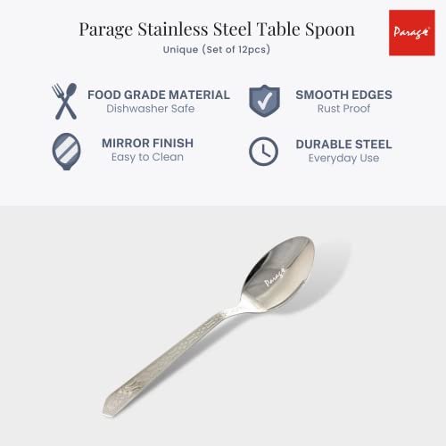 Parage 12 Pieces Stainless Steel Dinner/Table Spoons, Length 15.5cm, Set of 12, Silver (Unique) - Image 5