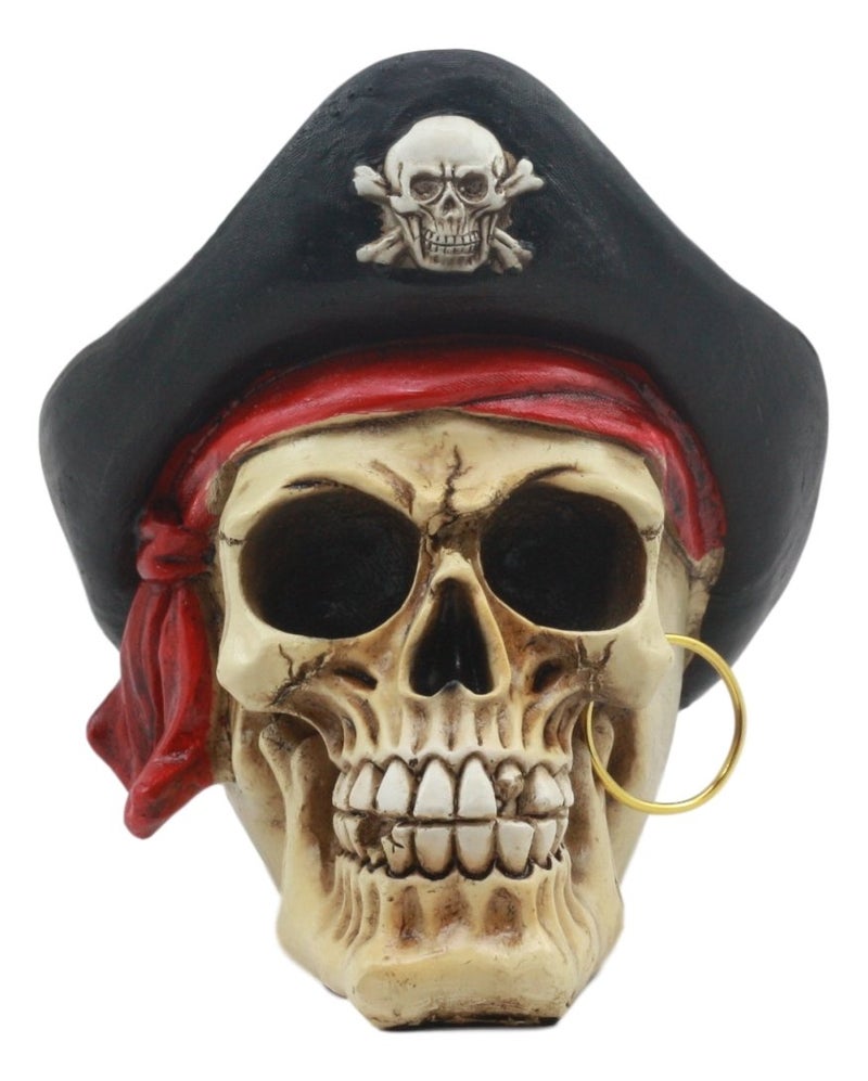 Gifts Decor Pirate Captain Marauder Looting Skull with Hook Hat Skeleton Figurine Statue