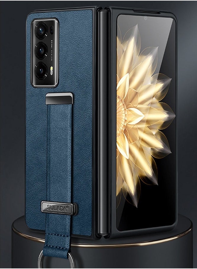 General Luxury Leather Soft Phone Case Compatible with Honor Magic V2 Wriststrap Metal Ring Holder Stand Back Cover For Honor Magic V2  - Image 1