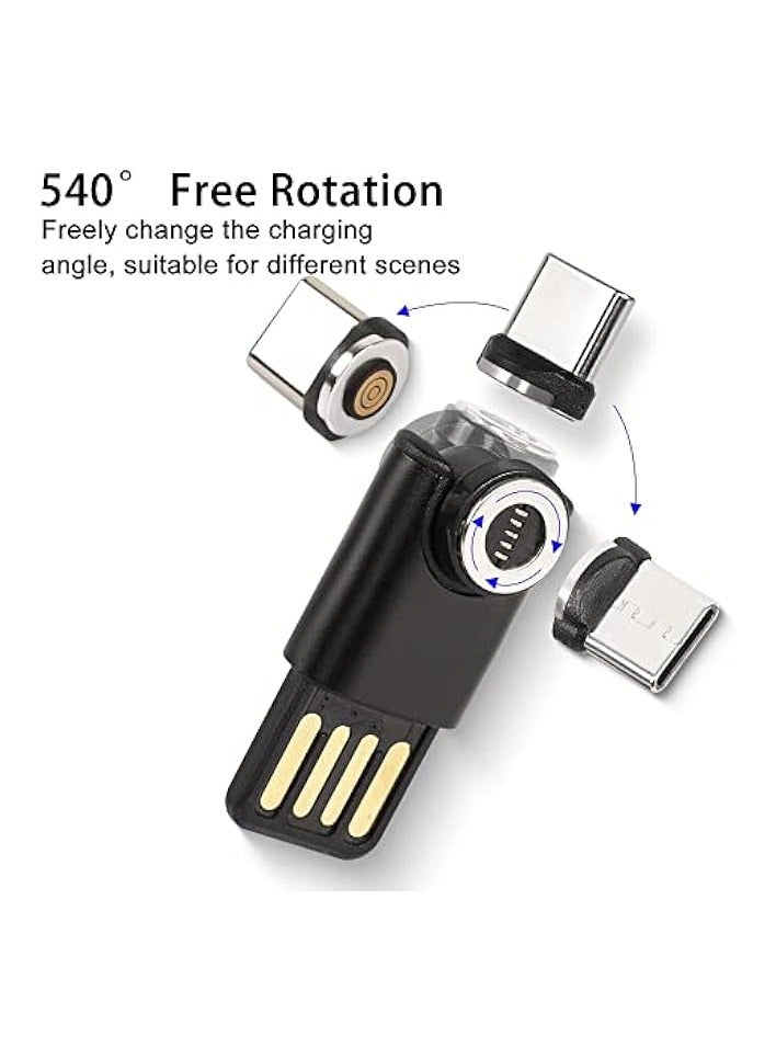 erorex 540 Degree Rotating Magnetic USB Adapter Connector 2-in-1 5Pin Support 3A Data Transfer USB 2.0 Male to Type C Micro USB Male Converter, Black - Image 2