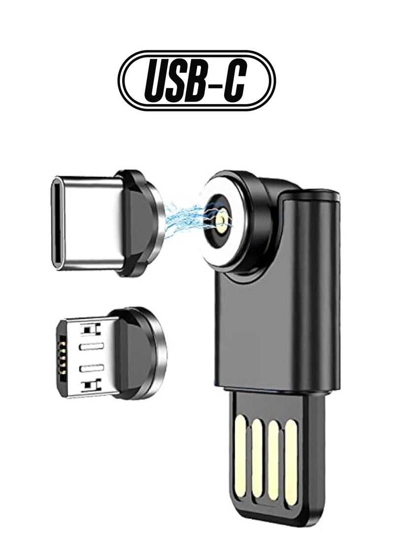 erorex 540 Degree Rotating Magnetic USB Adapter Connector 2-in-1 5Pin Support 3A Data Transfer USB 2.0 Male to Type C Micro USB Male Converter, Black - Image 1