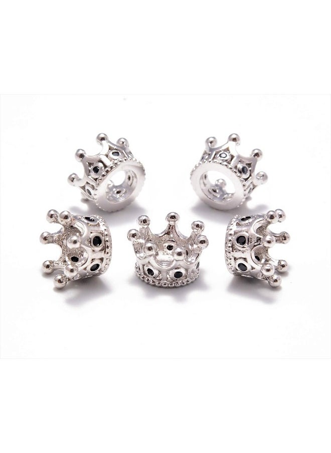 AD BEADS Zircon Pave Rhinestones King Crown Or Queen Crown Bracelet Connector Charm Spacer Beads (5 Pcs Black on Silver (Queen Crown))  - Image 1