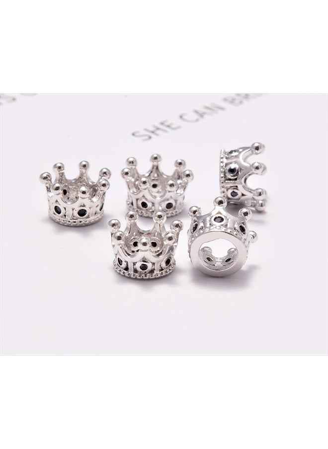 AD BEADS Zircon Pave Rhinestones King Crown Or Queen Crown Bracelet Connector Charm Spacer Beads (5 Pcs Black on Silver (Queen Crown))  - Image 3