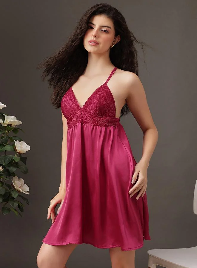 Clovia Satin Lace Insert Slip Dress