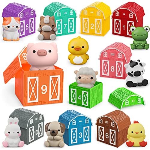 AuroTops Learning Toys for 1 2 3 Year Old Toddlers 20pcs Farm Animals Barn Toys Finger Puppets for KidsMontessori Counting Matching Color Sorting Toy SetEaster Christmas Birthday Gift for Baby Boys Girls - Image 1