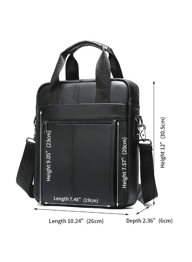NOSKIN Men's Genuine Leather Messenger Bag with Adjustable Shoulder Strap, Black - Image 2