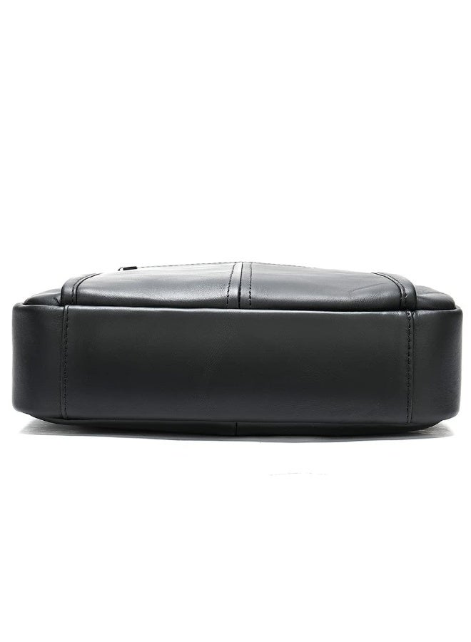 NOSKIN Men's Genuine Leather Messenger Bag with Adjustable Shoulder Strap, Black - Image 3