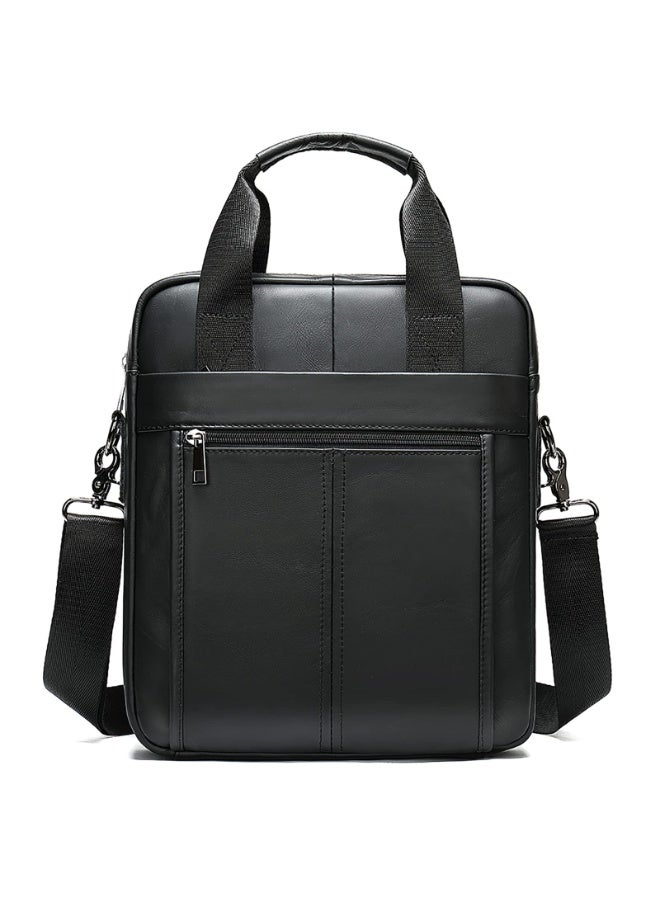 NOSKIN Men's Genuine Leather Messenger Bag with Adjustable Shoulder Strap, Black - Image 1