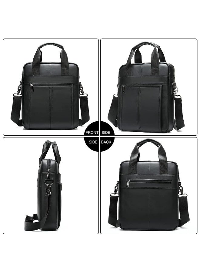 NOSKIN Men's Genuine Leather Messenger Bag with Adjustable Shoulder Strap, Black - Image 4