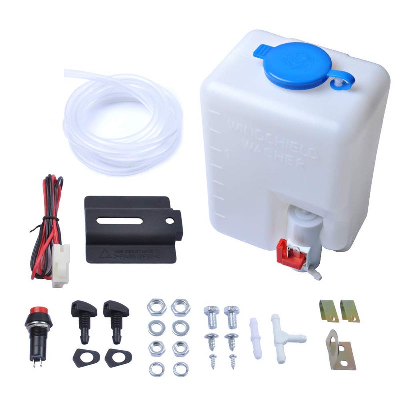 OTUAYAUTO Universal Windshield Washer Bottle, 12V Washer Pump Fluid Reservoir Jet Button Switch Windshield Tank, OEM: 160186 - Image 1