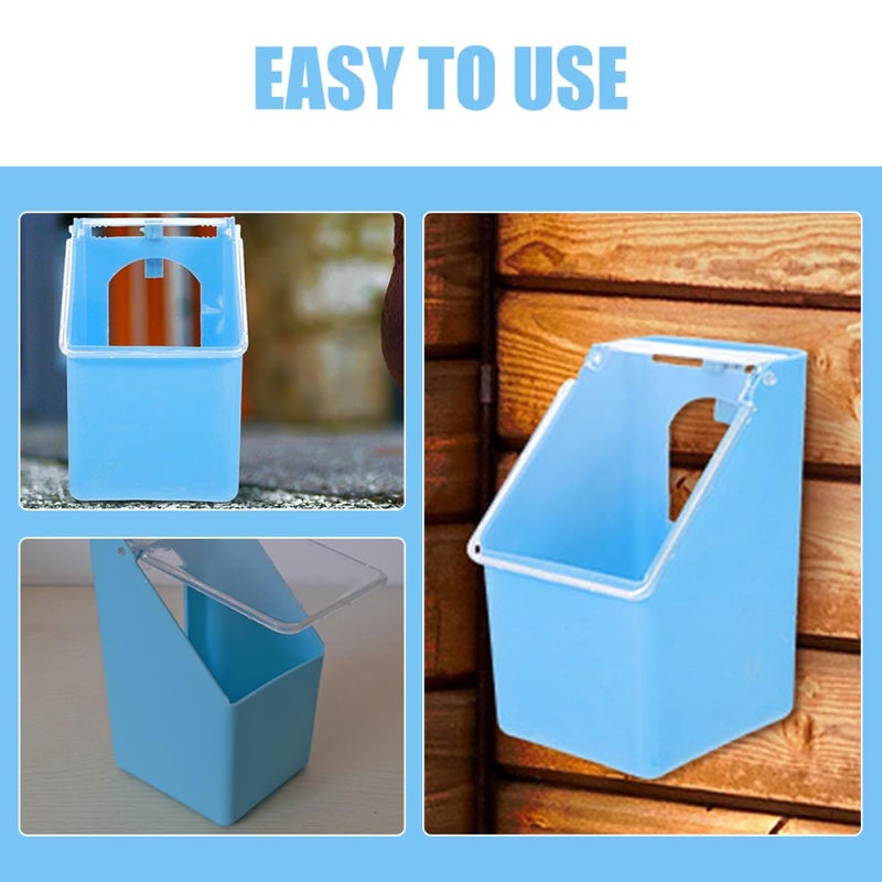 4 Pcs Hanging Bird Cage Food Bowls With Lids Plastic Feeders For Pigeons And Small Birds Blue And Yellow Set - Image 4
