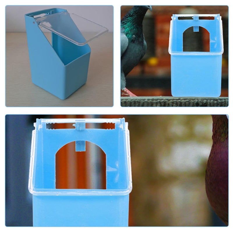 4 Pcs Hanging Bird Cage Food Bowls With Lids Plastic Feeders For Pigeons And Small Birds Blue And Yellow Set - Image 5