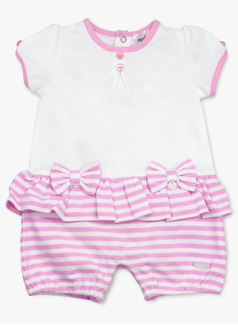 MOON 100% Cotton Romper 3-6M - Pink Stripes - Image 1