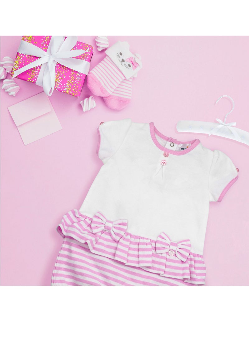 MOON 100% Cotton Romper 3-6M - Pink Stripes - Image 5