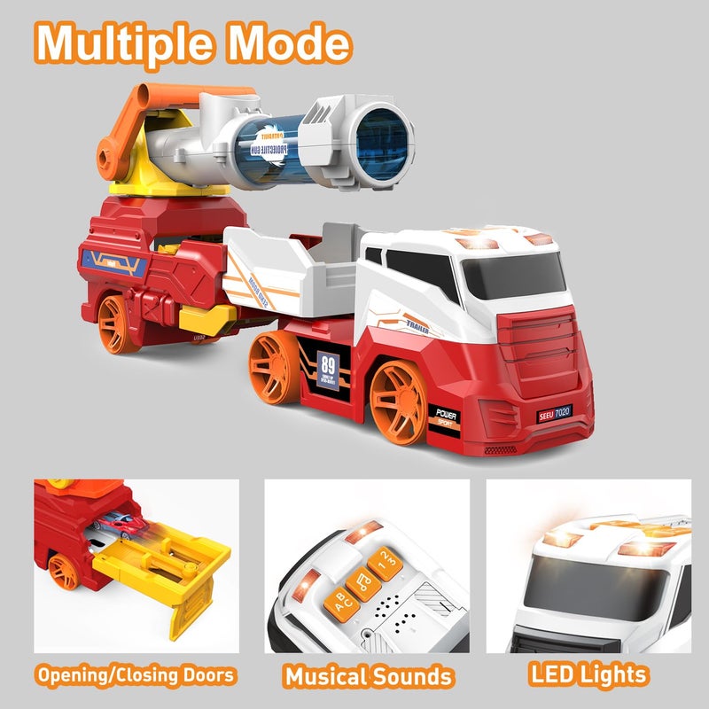 Dwi Dowellin Truck Toys for Kids  28"" Large Car Toys Include 4 Racing Cars+6 Ball  with Light & Sounds  Eejection&Shooting Transport Cars Toy  Gifts for Boys Girls-RED - Image 4