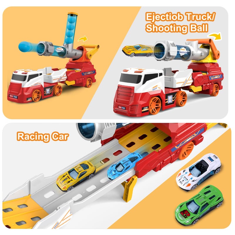 Dwi Dowellin Truck Toys for Kids  28"" Large Car Toys Include 4 Racing Cars+6 Ball  with Light & Sounds  Eejection&Shooting Transport Cars Toy  Gifts for Boys Girls-RED - Image 5