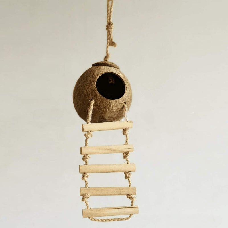 Besimple Gecko Coconut Husk Hut, Bird Hut Nesting House Hideouts with Ladder, Coco Texture Provide Food, Durable Cave Habitat with Hanging Loop for Leopard Gecko, Reptiles, Amphibians and Small Animals - Image 4