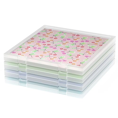 CraftGenes 12x12 Paper Storage, 4 Pack Stackable Scrapbook Paper Containers Storage, Art Supply Storage Organizer, U-Shaped Locking Mechanism, Ideal for Office, Home, and School Document Organizer - Image 1