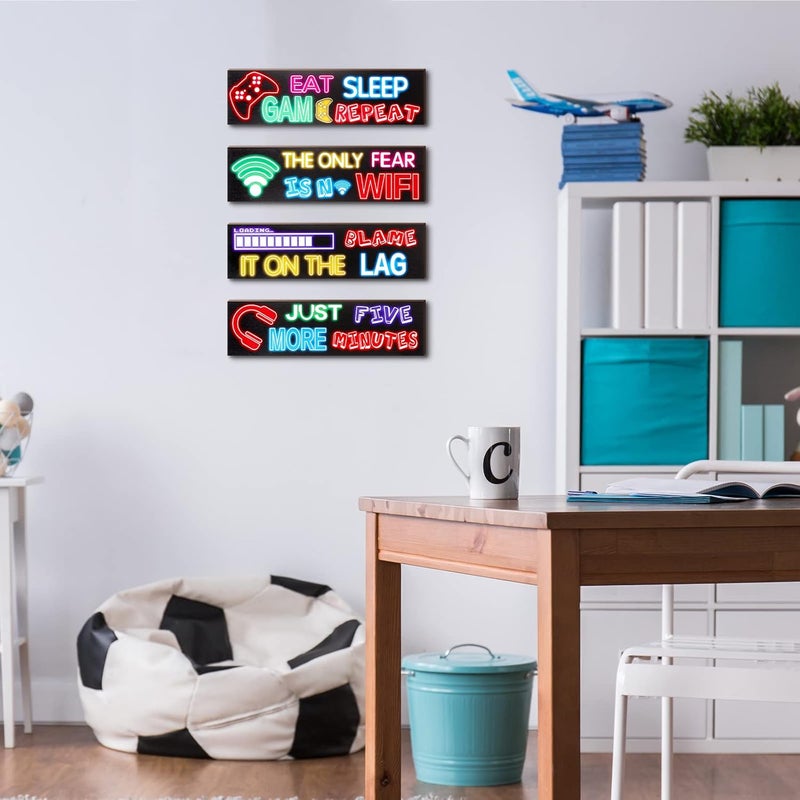 Queekay Flexible anti-break 4 Pcs Gaming Wall Decor for Room Gaming Decorations Signs Printed Video Game Wall Art Colorful Gaming Posters for Game Themed Room Wall, 8 x 3 Inch(Simple,Neon Color) Polished safe edge - Image 4