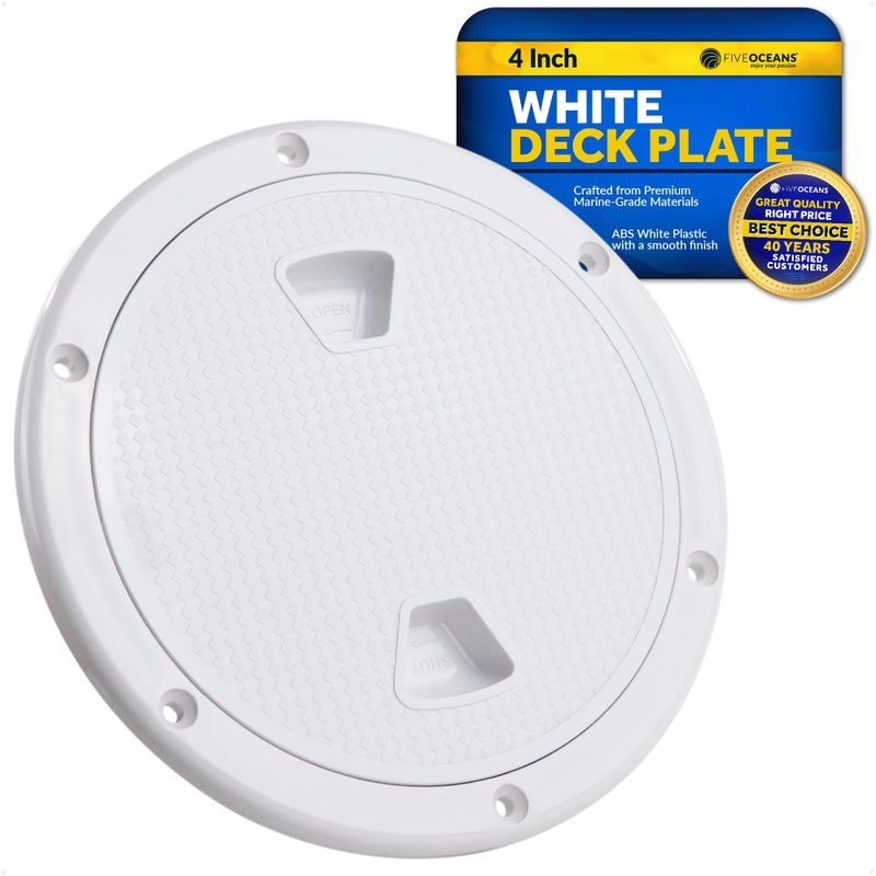 Five Oceans 4" Boat Hatch, Marine Access Hatch, Round Inspection Deck Plate Hatch with Detachable Cover, Non-Skid, UV Resistant ABS White Plastic, Premium Series- FO4230 - Image 1