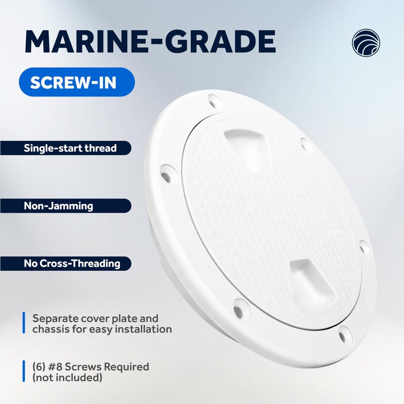 Five Oceans 4" Boat Hatch, Marine Access Hatch, Round Inspection Deck Plate Hatch with Detachable Cover, Non-Skid, UV Resistant ABS White Plastic, Premium Series- FO4230 - Image 4
