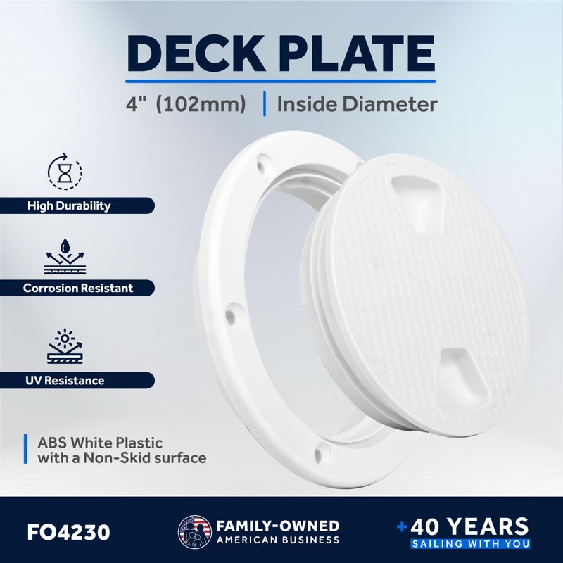 Five Oceans 4" Boat Hatch, Marine Access Hatch, Round Inspection Deck Plate Hatch with Detachable Cover, Non-Skid, UV Resistant ABS White Plastic, Premium Series- FO4230 - Image 2