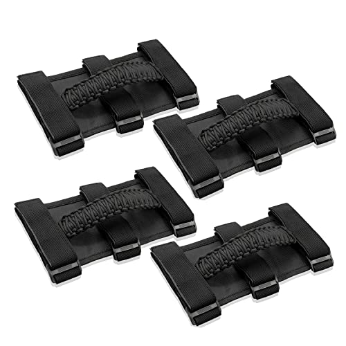 Bentolin 4x Roll Bar Grab Handles Grip Handle for Jeep Wrangler YJ TJ JK JKU JL JLU Sports Sahara Freedom Rubicon Unlimited X Gladiator JT 1955-2022 UTV ATV Paracord Handles Interior Accessories (Black) - Image 1