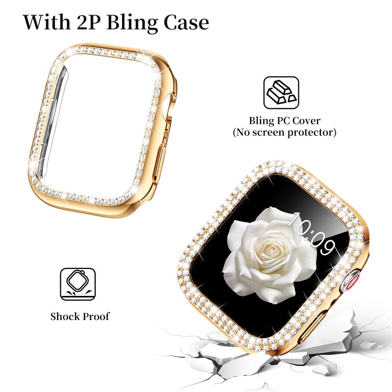 Mosonio Compatible with Apple Watch Band 44mm with Case Women, Jewelry Replacement Metal Wristband Strap with 2 Pack Bling PC Protective Cover for iWatch Series 6/5/4(Rose Gold) - Image 5