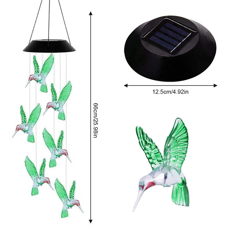 Solar Hummingbird Wind Chime Color Changing Hanging Solar Light Outdoor Waterproof Wind Chime Solar LED String Light Decoration for Garden Party Night - Image 2