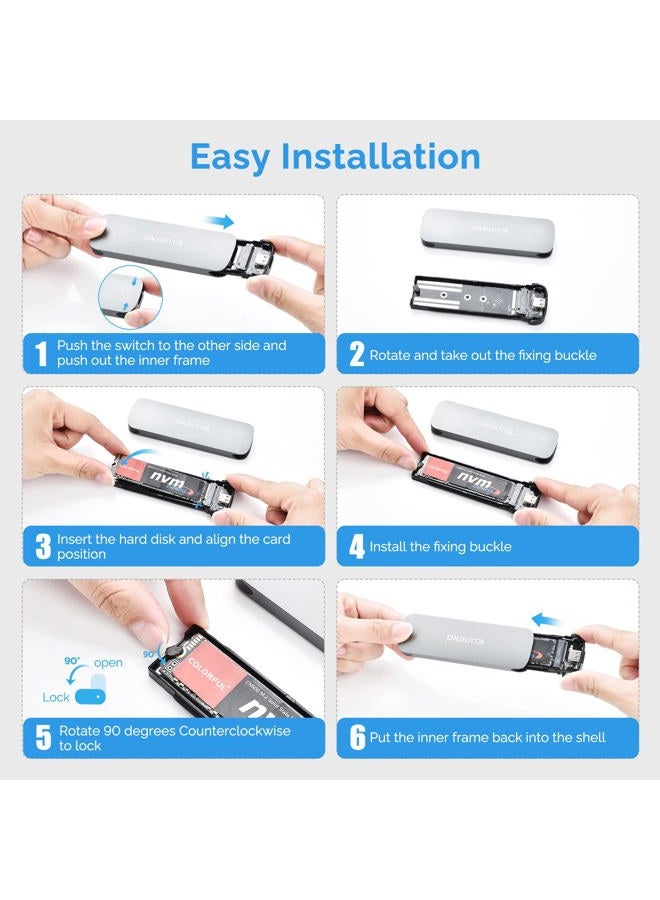 ELUTENG M.2 NVME and SATA NGFF Enclosure Dual Protocol USB3.1 GEN2 M2 SSD Hard Disk Drive Adapter UASP NGFF HDD External Case Max 4TB 2230 2242 2260 2280 for PC Laptop Mac PS4 TV Router Phone - Image 3