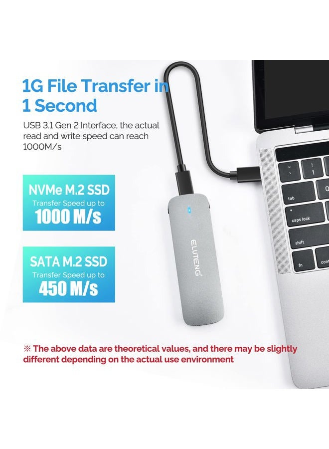 ELUTENG M.2 NVME and SATA NGFF Enclosure Dual Protocol USB3.1 GEN2 M2 SSD Hard Disk Drive Adapter UASP NGFF HDD External Case Max 4TB 2230 2242 2260 2280 for PC Laptop Mac PS4 TV Router Phone - Image 2