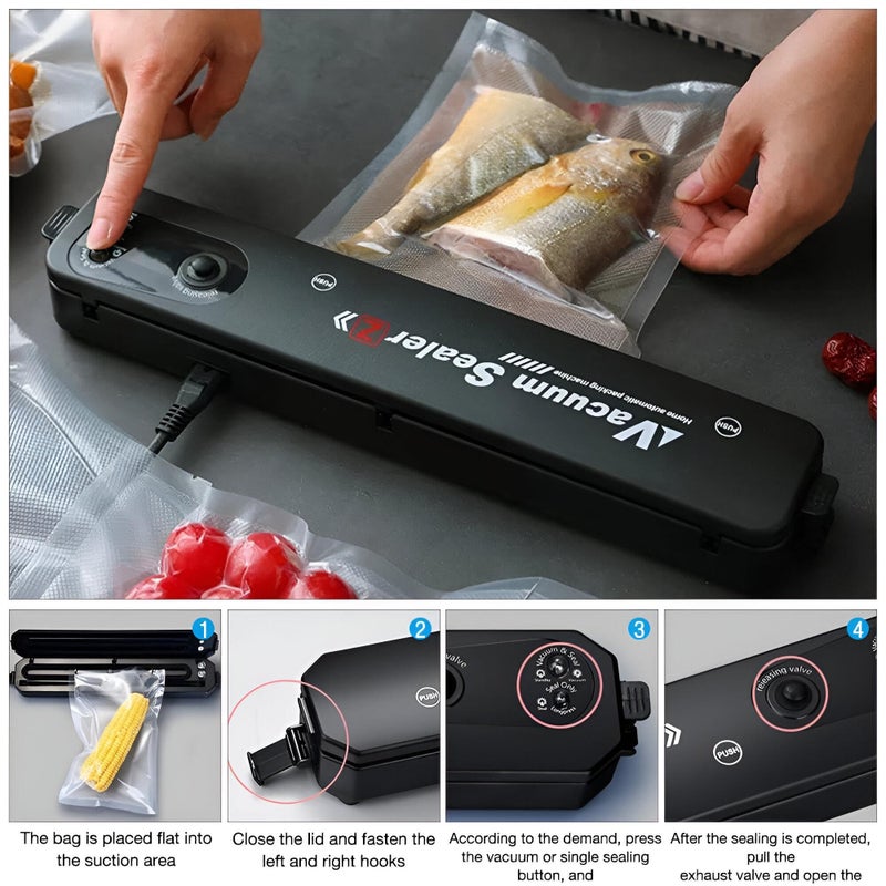 Vacuum Sealer Machine - Compact for Kitchen Use, Automatic Vacuum Sealer for Perfect Food Preservation, Versatile Vacuum Sealer, Includes 10 Reliable Vacuum Sealer Bags for Storing Food Generic - Image 4